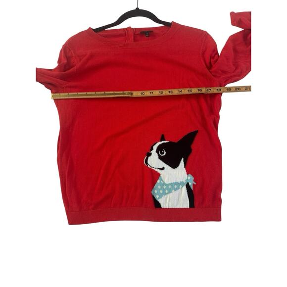 Talbots Sweater Womens Medium Red Dog Graphic Boston Terrier 3/4 Sleeve #6033 - Picture 10 of 12